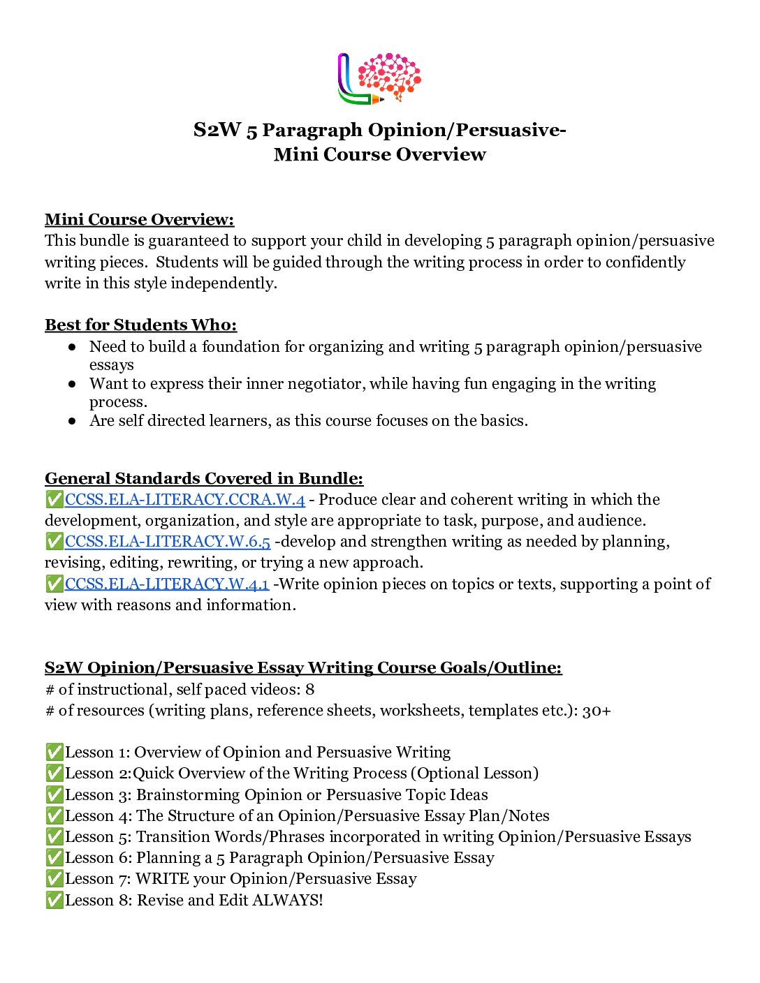 S2W 5 Paragraph Opinion_Persuasve Mini Course Overview (1)